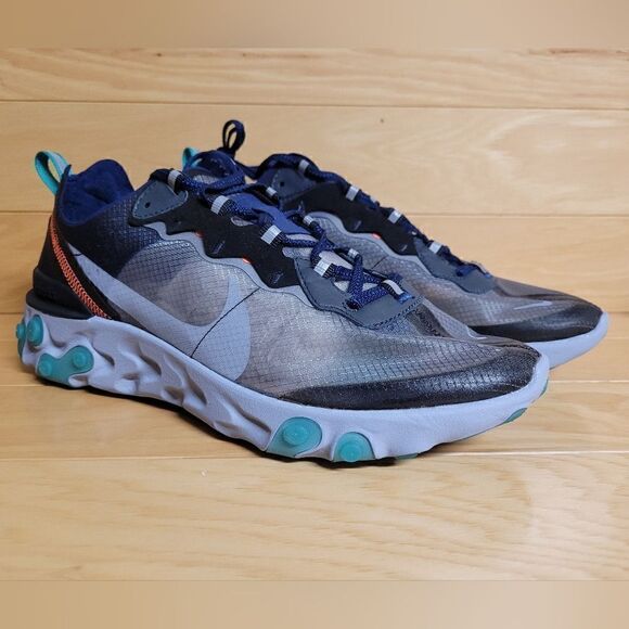 Nike React Element 87 Black Midnight Navy Blue Size 10 Running Shoe AQ1090-005 - Picture 2 of 12